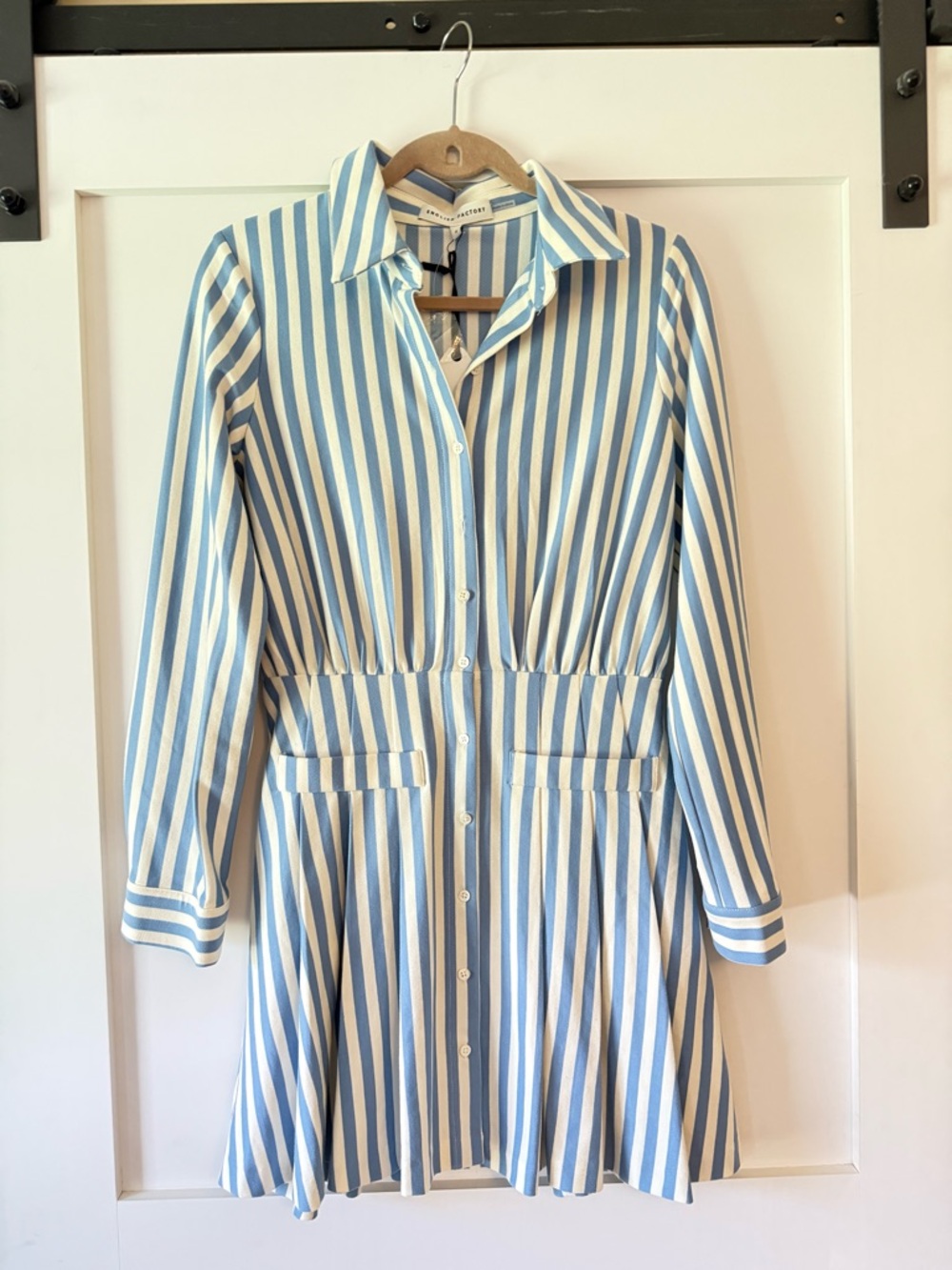 English Factory Blue and White Striped Long Sleeve Shirt Dress